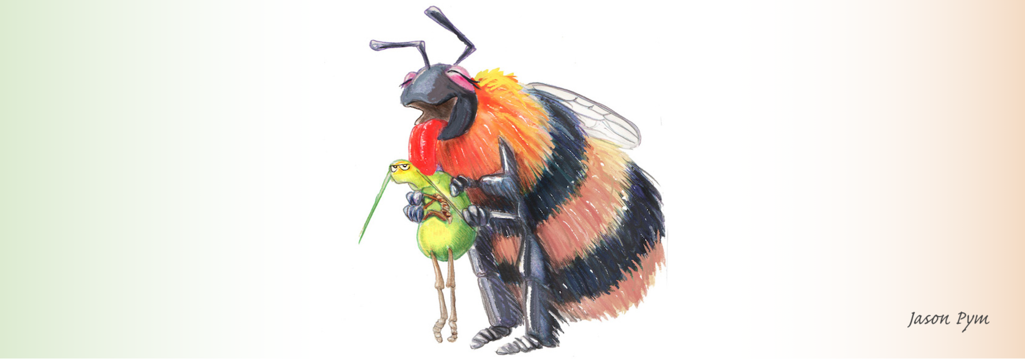 Jason Pym illustration of a bee licking an aphid